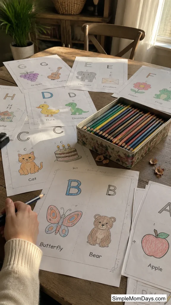 A coloring page table for the baby's first alphabet book