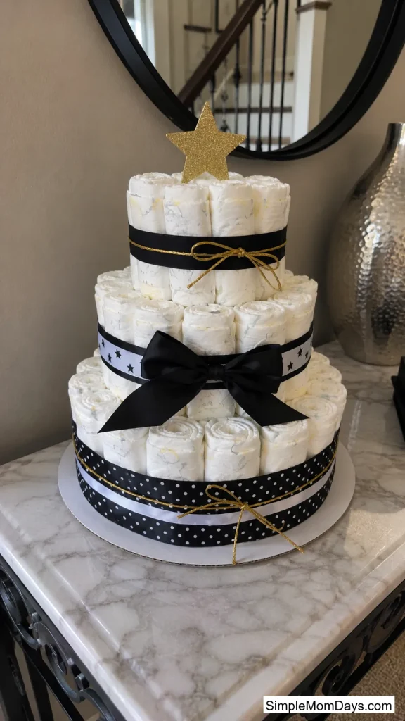Black, White, and Gold Minimalist Cake