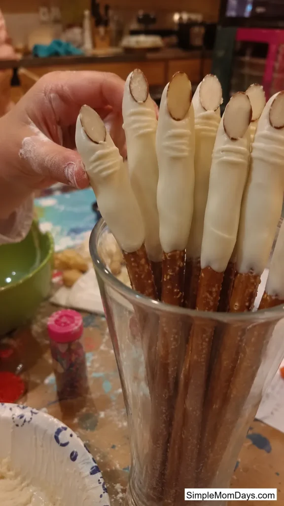 Chocolate-Dipped Pretzel Witch Fingers
