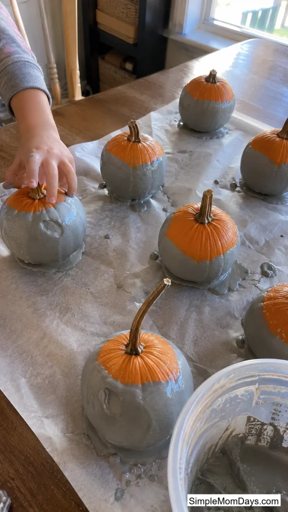 Concrete-Dipped Mini Pumpkins