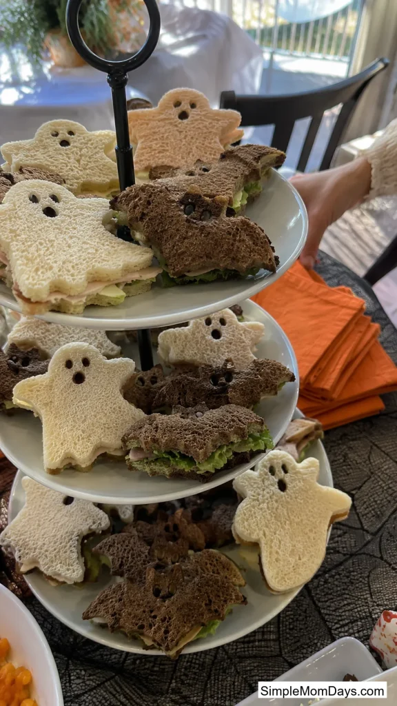 Ghost and Bat Shaped Finger Sandwiches