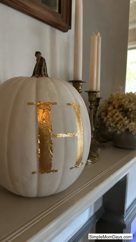 Metallic Leaf Monogram Pumpkin