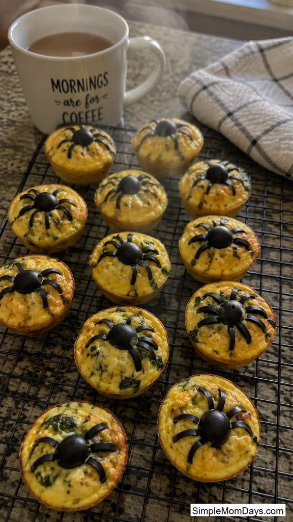 Mini Egg Bite Muffins With a Spider Topper