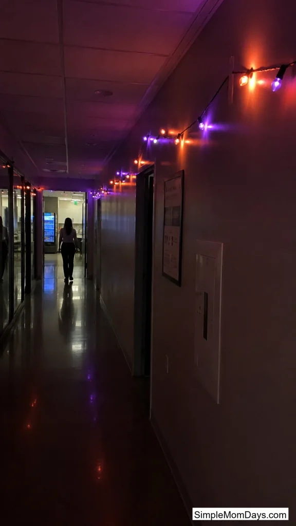 Orange and Purple String Light Corridor
