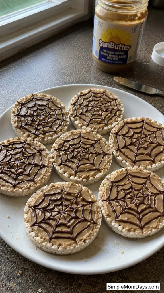 Sunbutter Spiderweb Rice Cakes