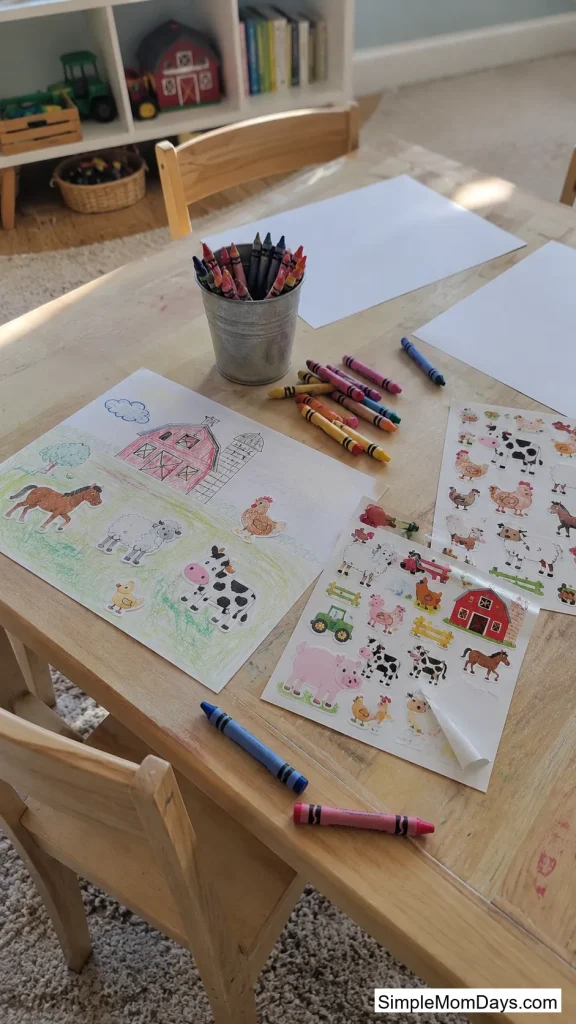 A Farm Animal Sticker & Coloring Station