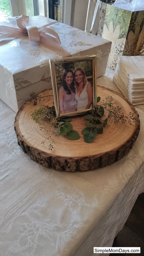 A Wood Slice With One Framed Photo on Top