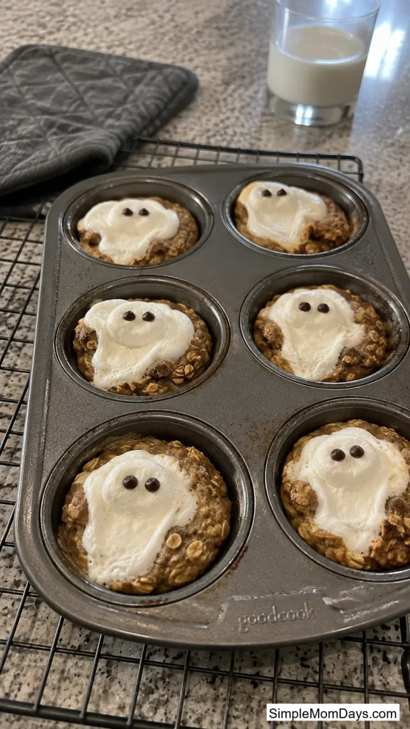Baked Oatmeal Cups with Marshmallow Ghosts