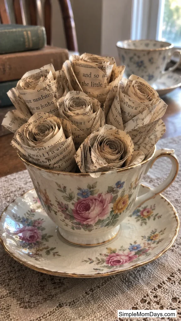 Book Page Rose Cluster in a Teacup