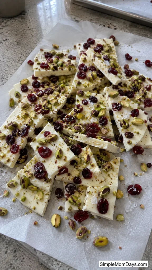 Cranberry Pistachio White Chocolate Bark