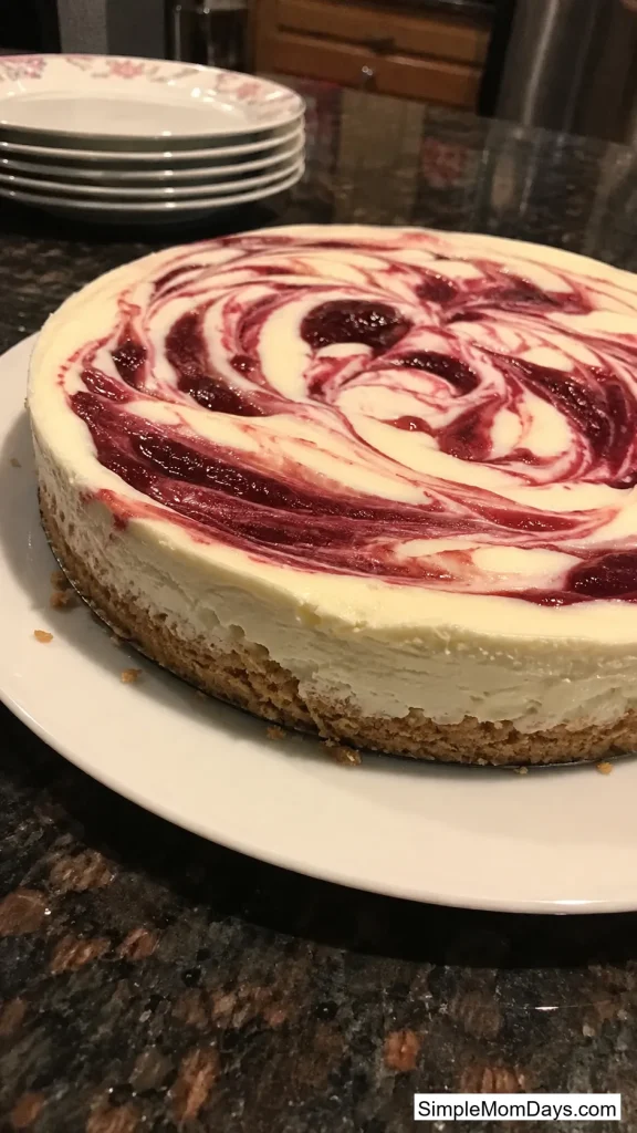 Cranberry Swirl White Chocolate Cheesecake