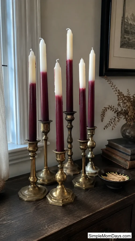 Dip-Dyed Burgundy Taper Candles
