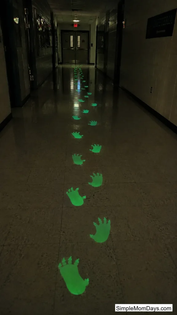 Glow Tape Footprints Leading to the Cafeteria