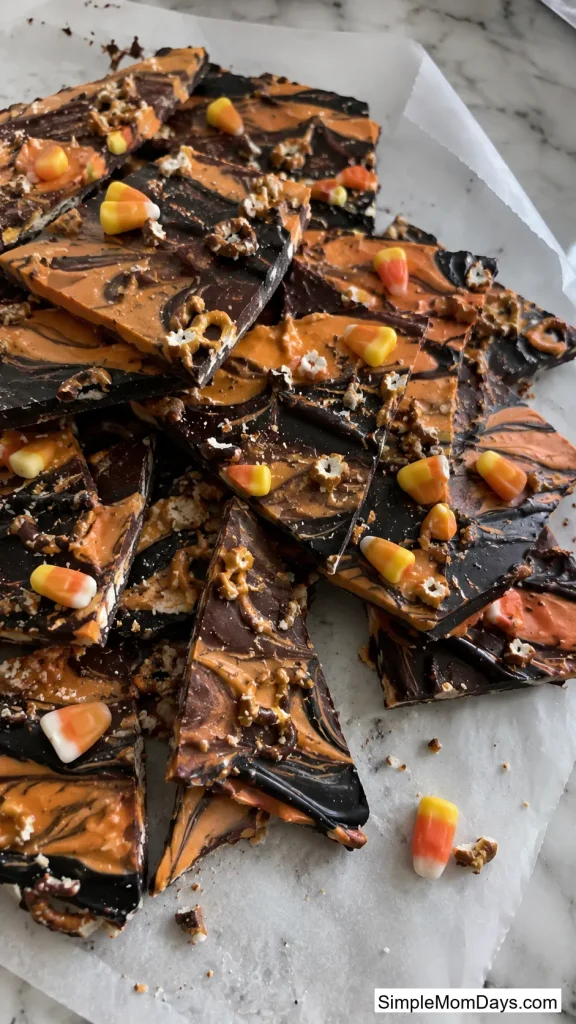 Orange and Black Pretzel Bark