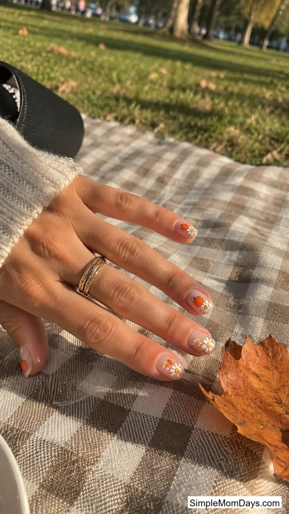 Pumpkin and Daisy Picnic Nails
