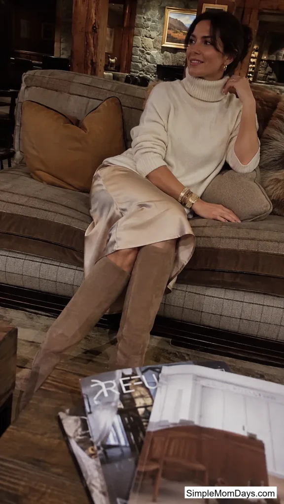 Silky Midi Skirt with an Oversized Turtleneck