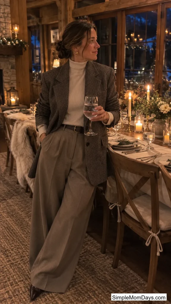 Tweed Blazer with Wide-Leg Trousers