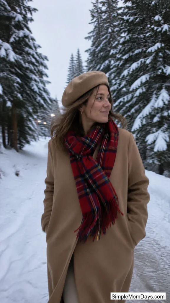Wool Beret with a Tartan Scarf